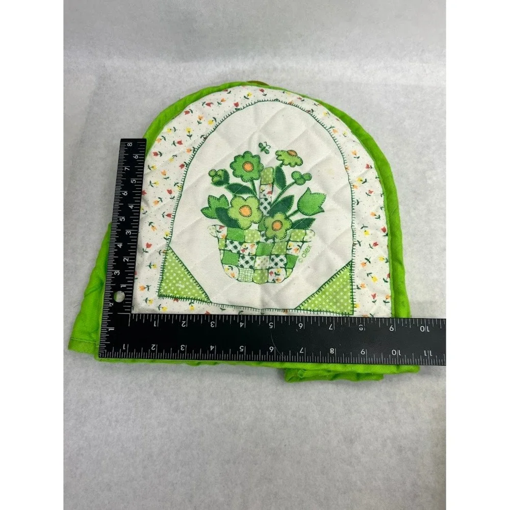 Vintage Alex Quilted Toaster Cover Green Floral Basket Retro Kitchen Cottagecore